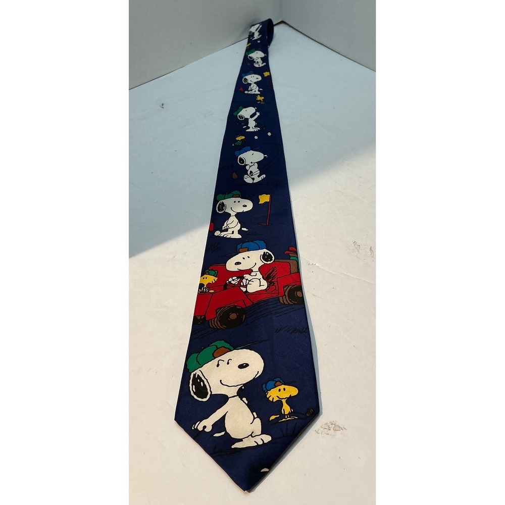 Peanuts Vintage Snoopy Joe Golfer Silk Tie Navy Blue Woodstock One Size Novelty